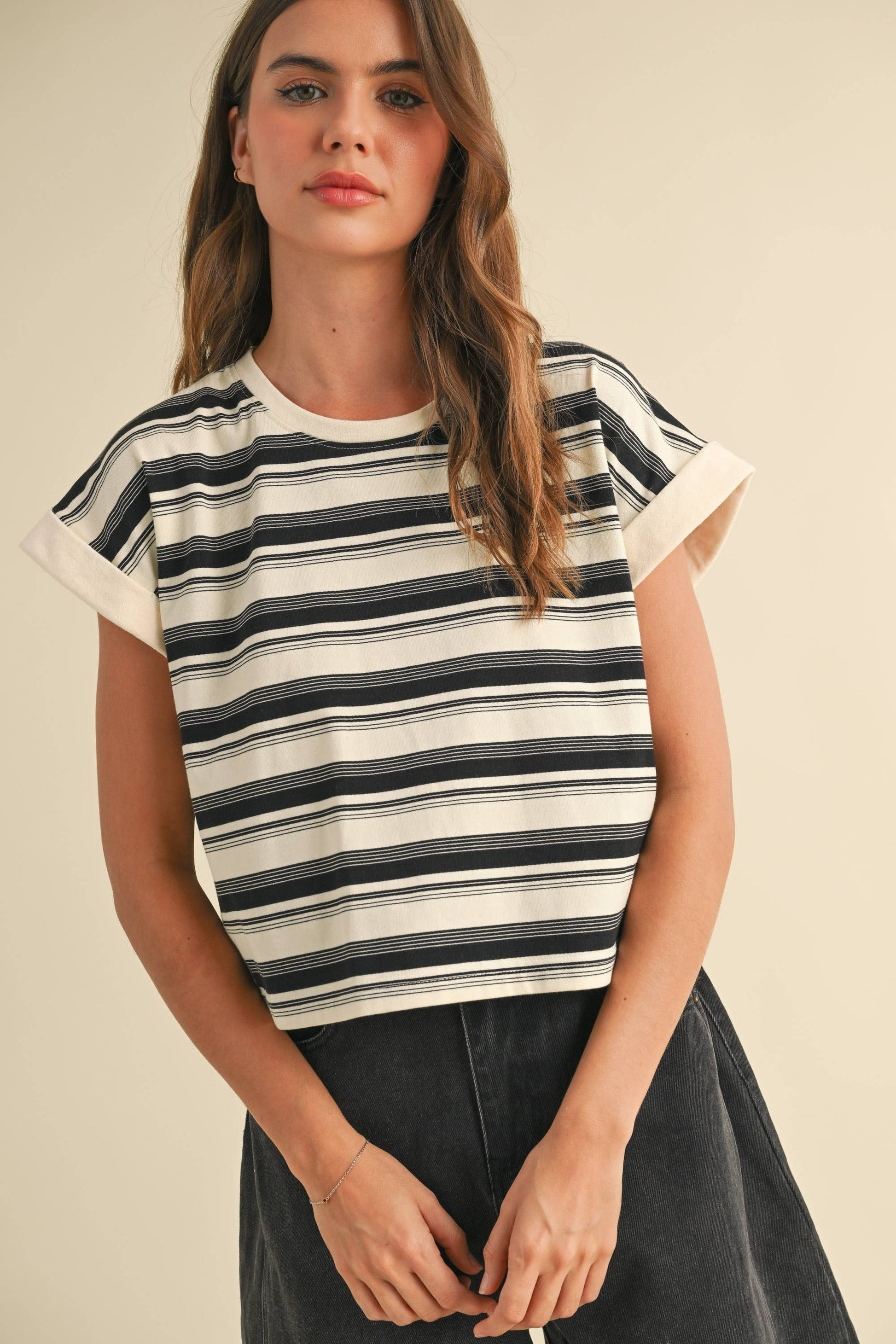 MIOU MUSE Black Multi Stripe SS Tee