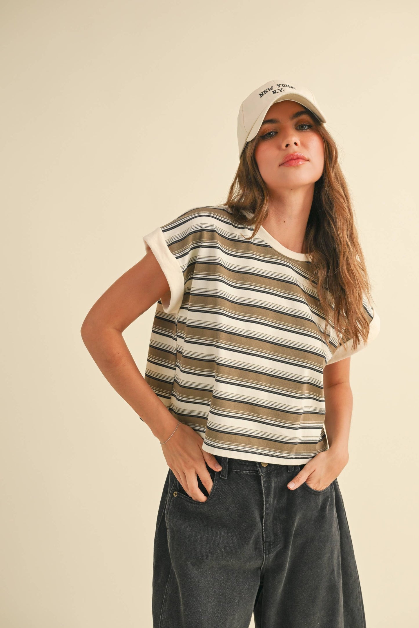 MIOU MUSE Black Multi Stripe SS Tee