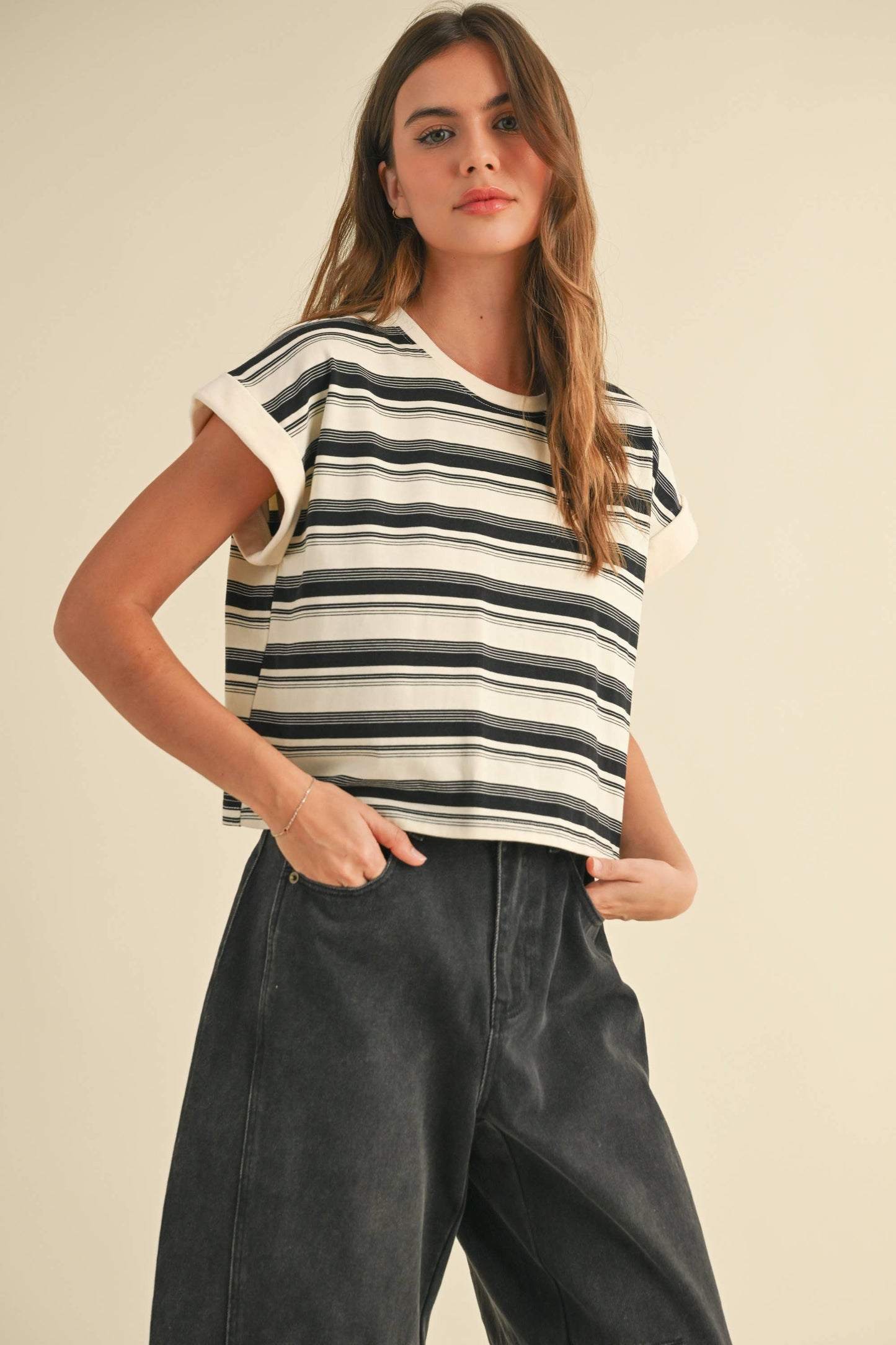 MIOU MUSE Black Multi Stripe SS Tee