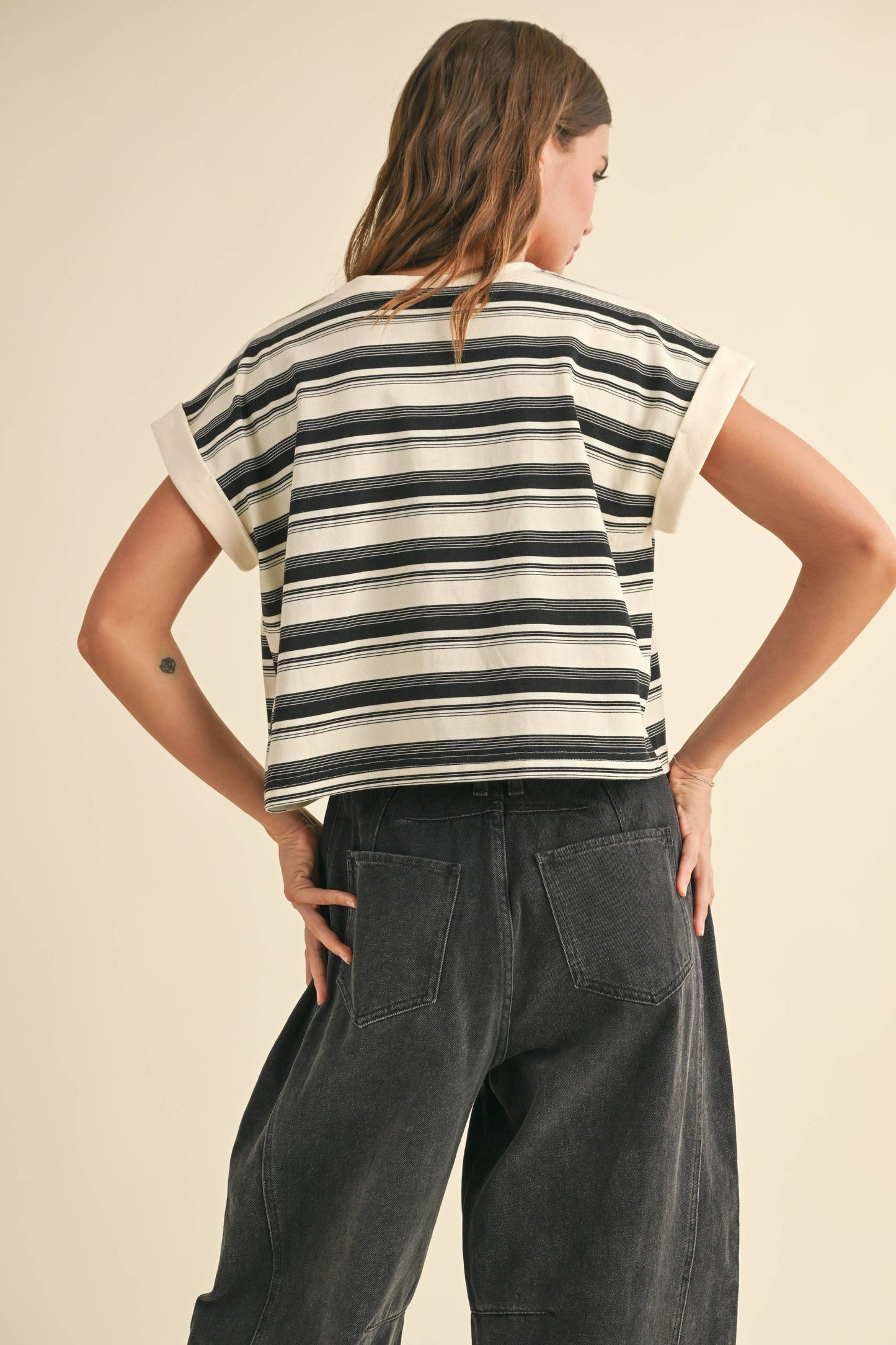 MIOU MUSE Black Multi Stripe SS Tee