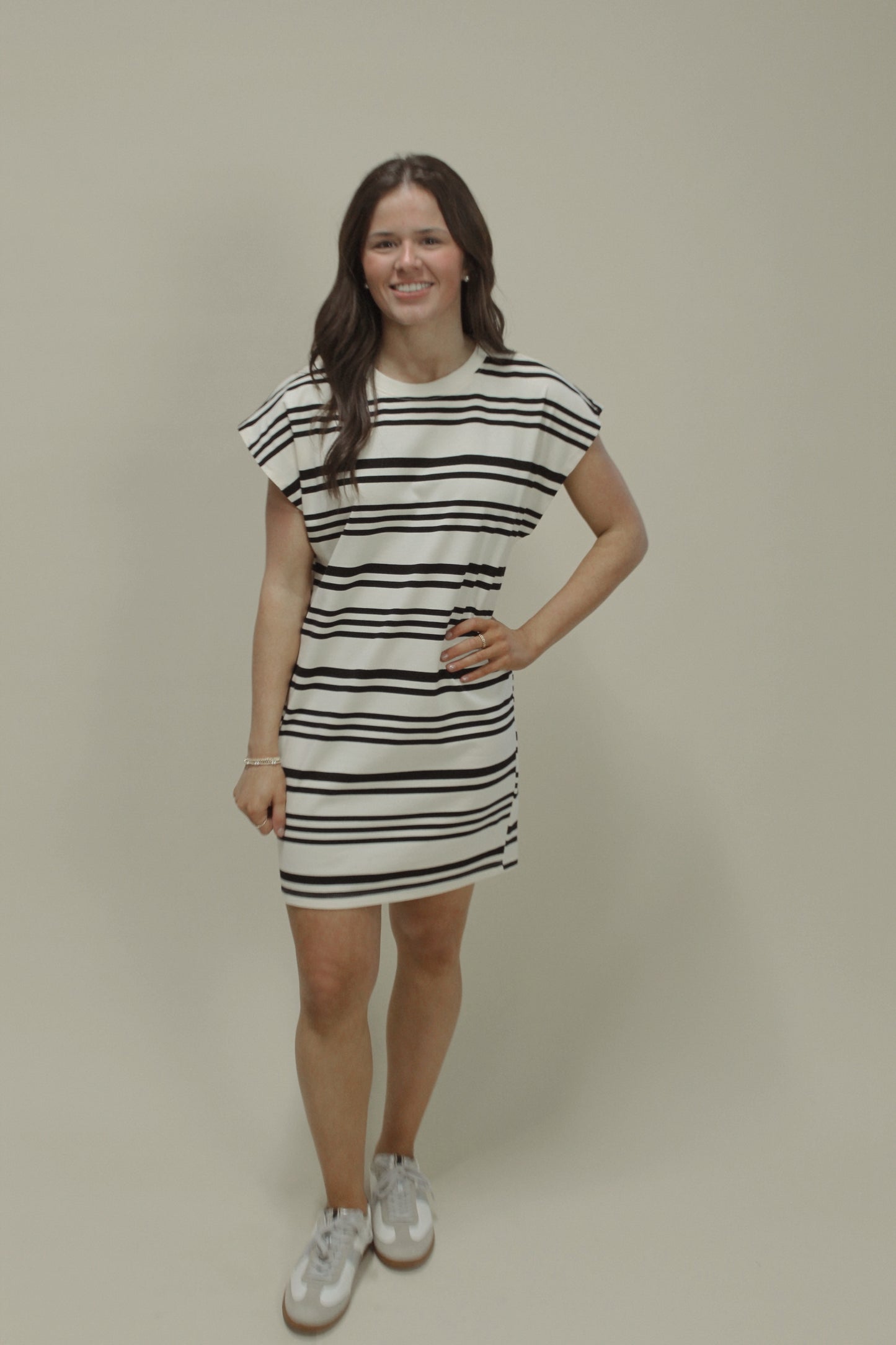 White & Black Stripe T Shirt Dress