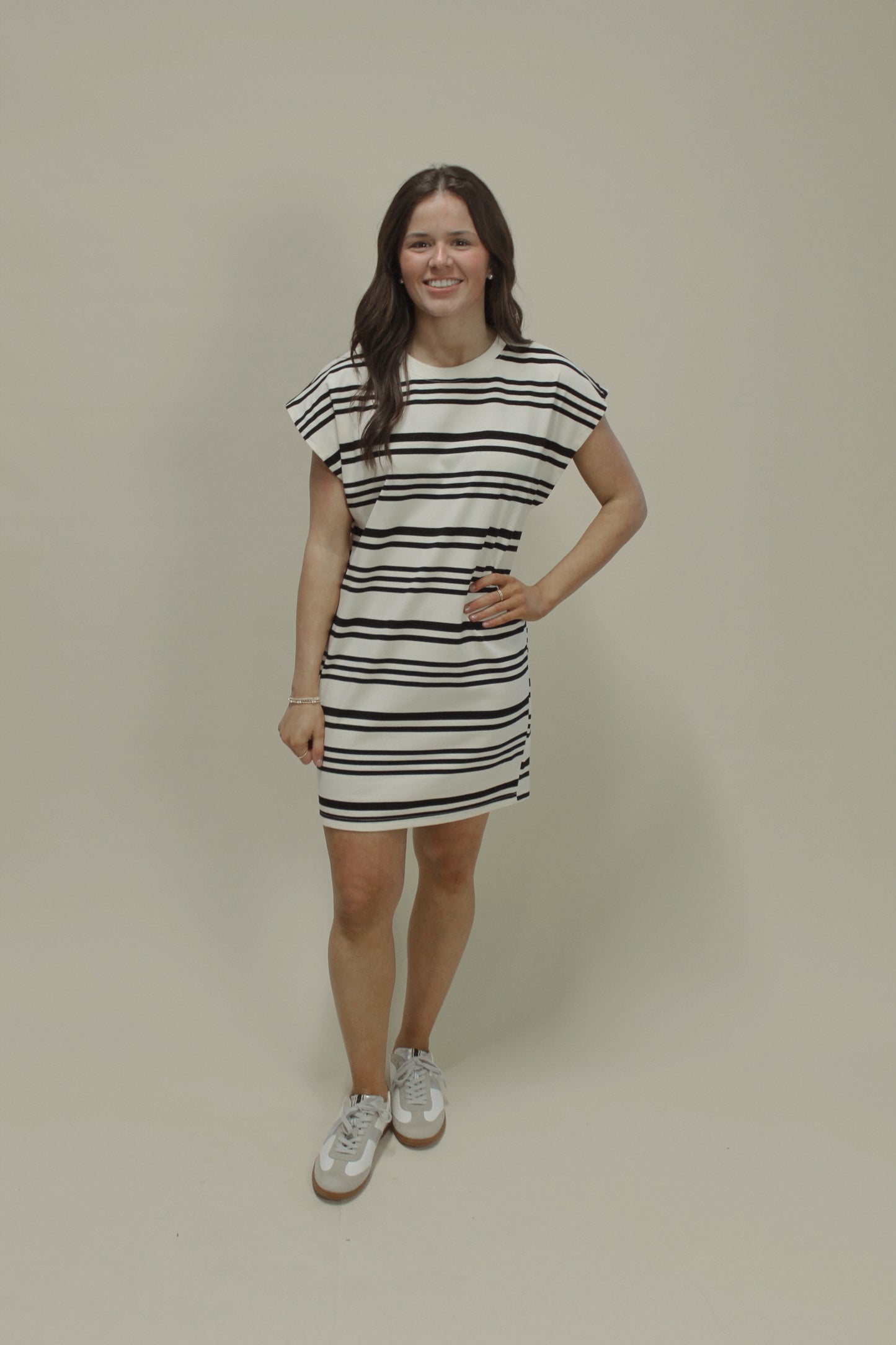 White & Black Stripe T Shirt Dress