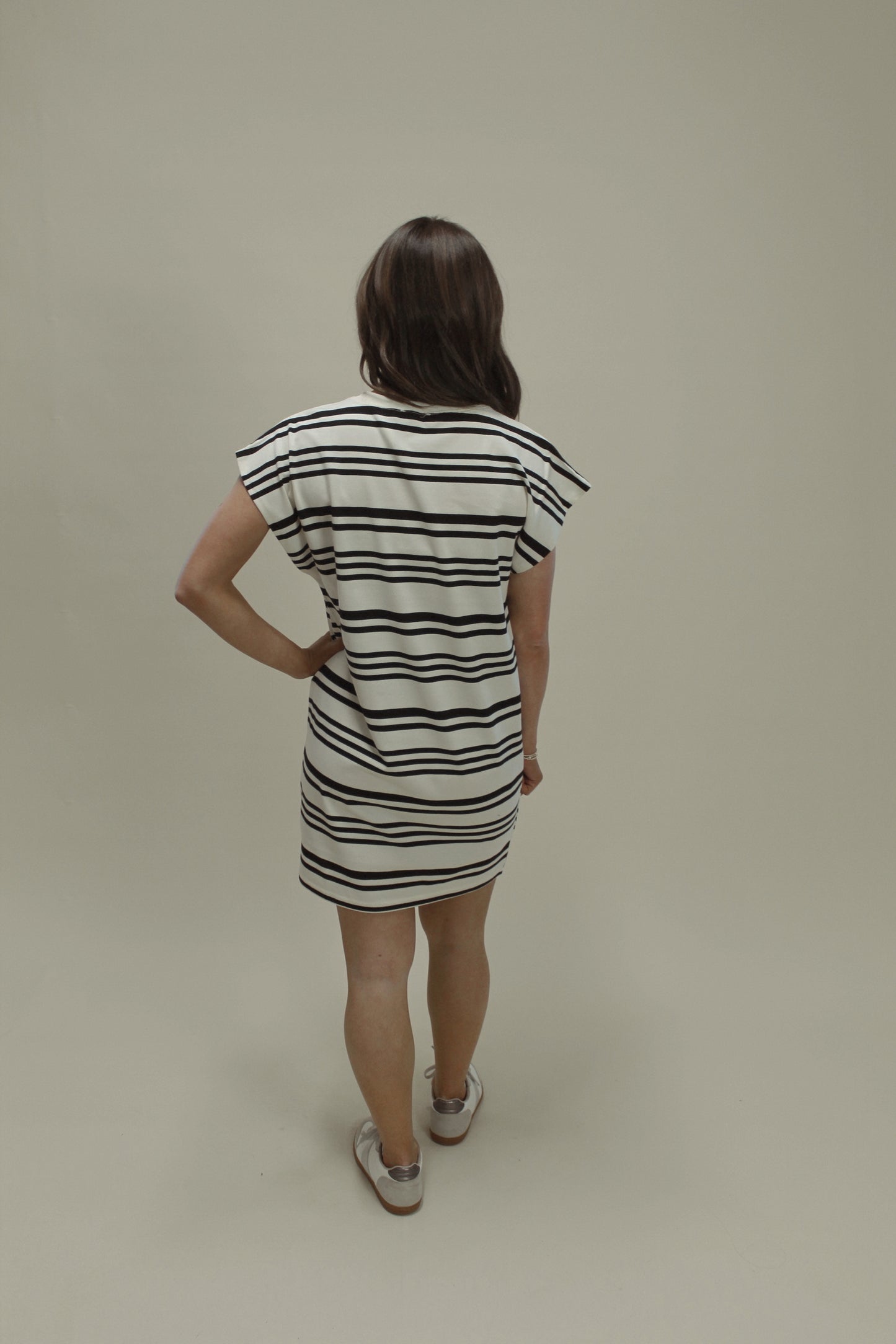 White & Black Stripe T Shirt Dress