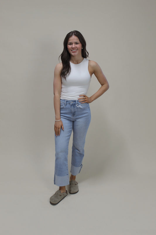 Victoria Cuffed Straight Fit Jean - Light Wash