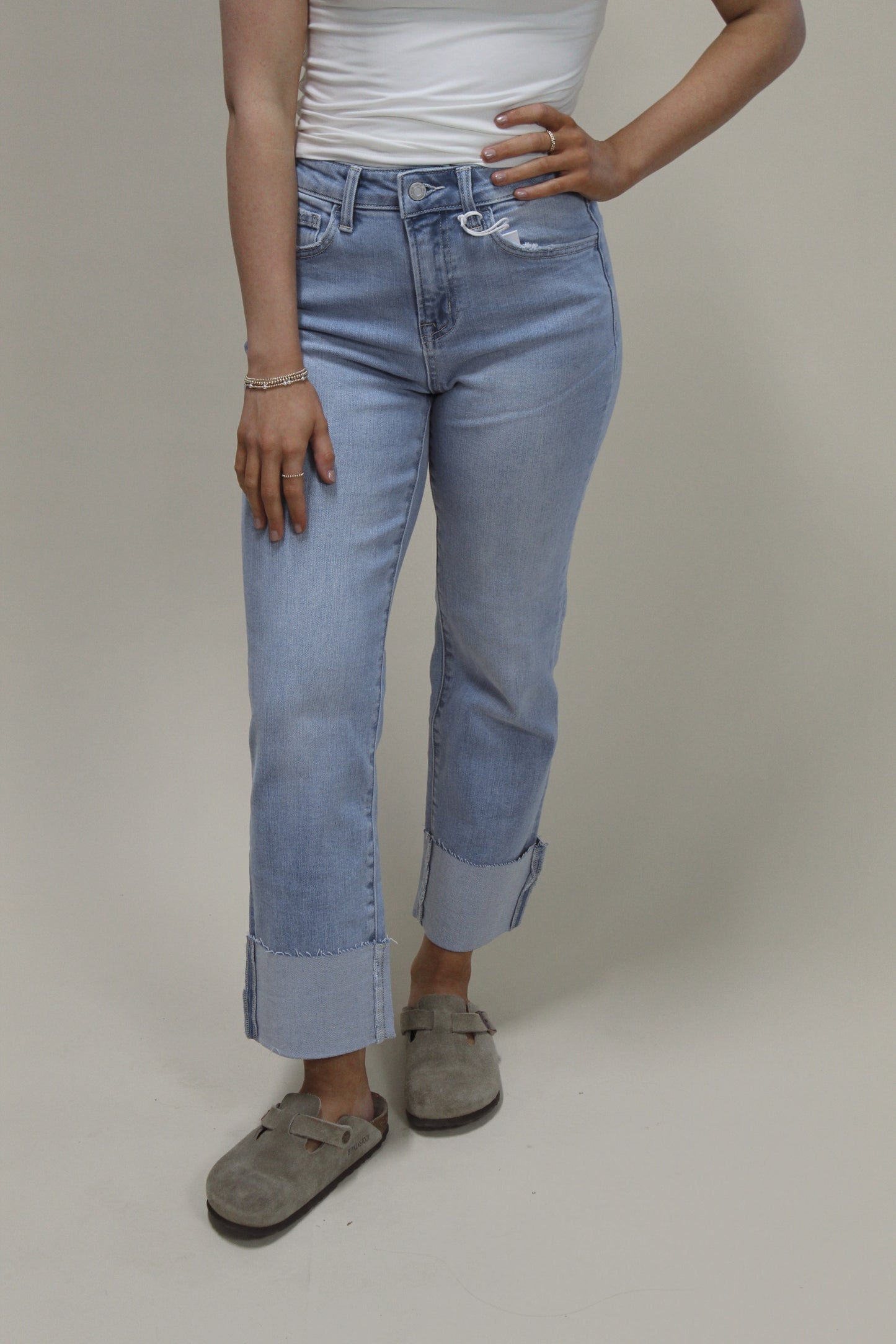 Victoria Cuffed Straight Fit Jean - Light Wash