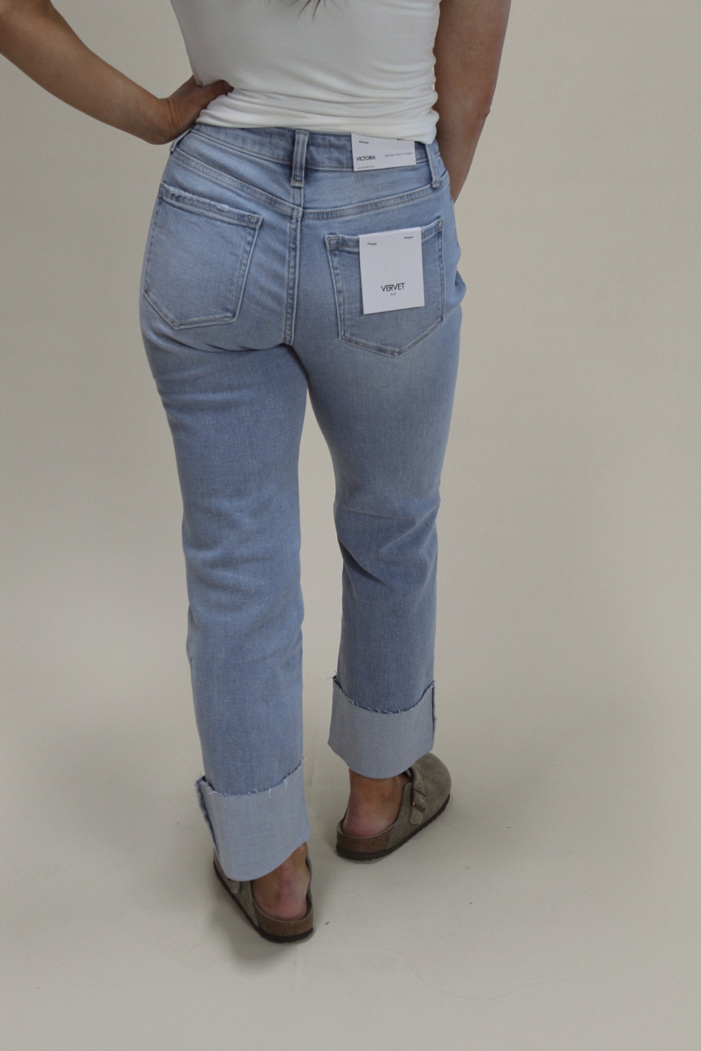 Victoria Cuffed Straight Fit Jean - Light Wash