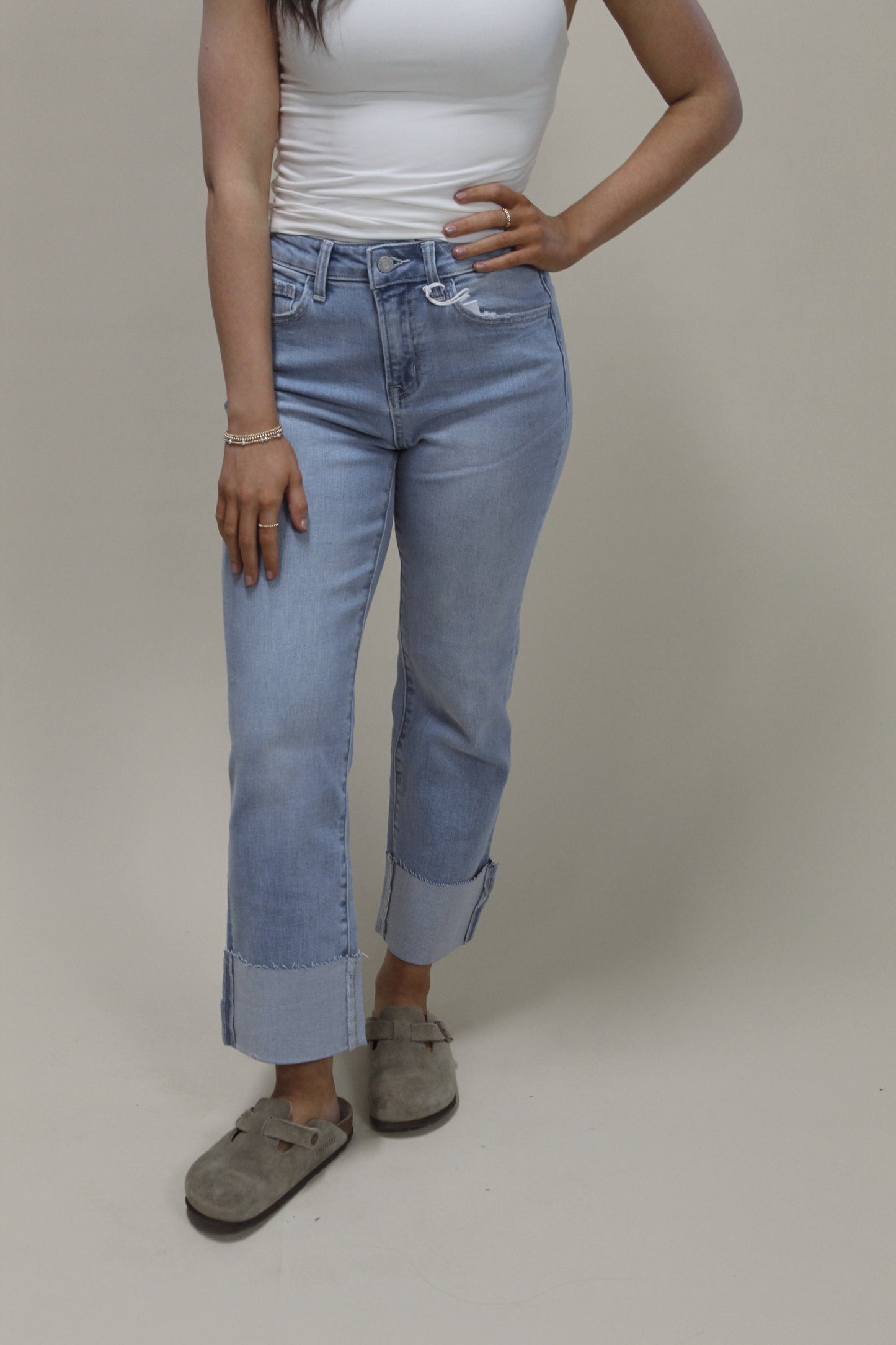 Victoria Cuffed Straight Fit Jean - Light Wash