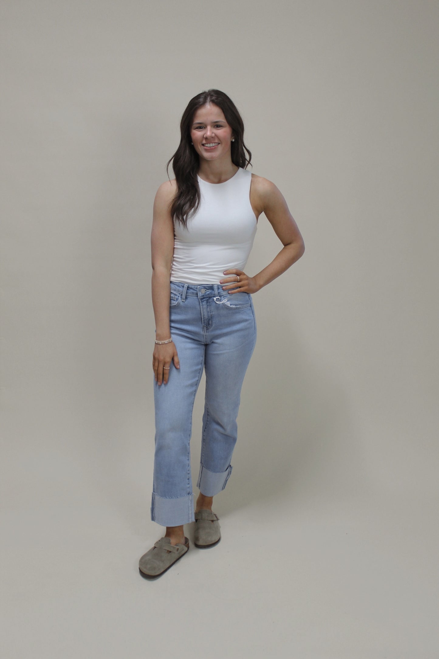 Victoria Cuffed Straight Fit Jean - Light Wash