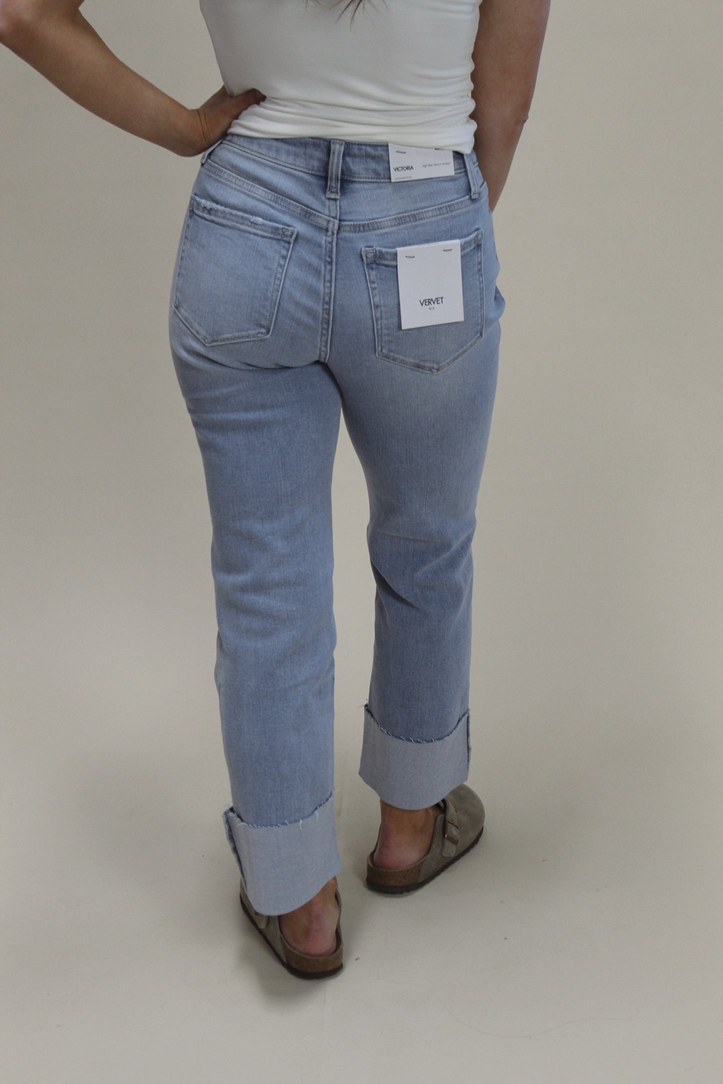 Victoria Cuffed Straight Fit Jean - Light Wash