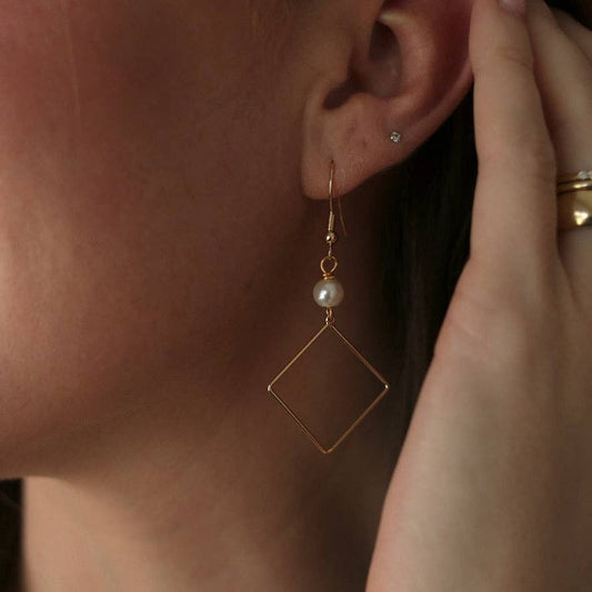 Squared Away Earrings: Pearl