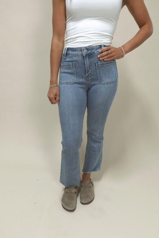 Flying Monkey High-Rise Patch Pocket Crop Flare Jeans
