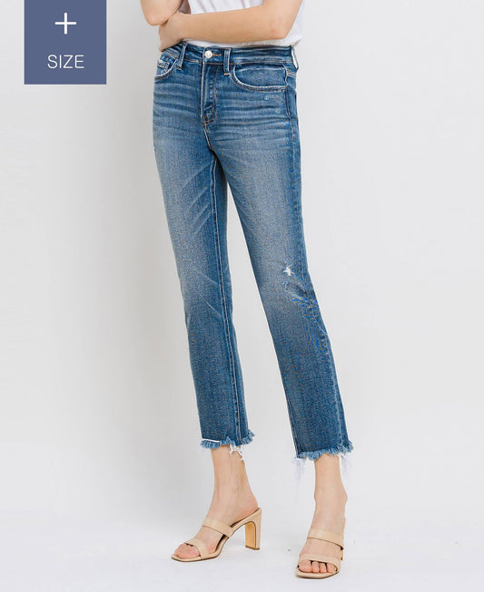 VERVET PLUS MED WASH JEANNE HR UNEVEN RAW HEM SLIM STRAIGHT