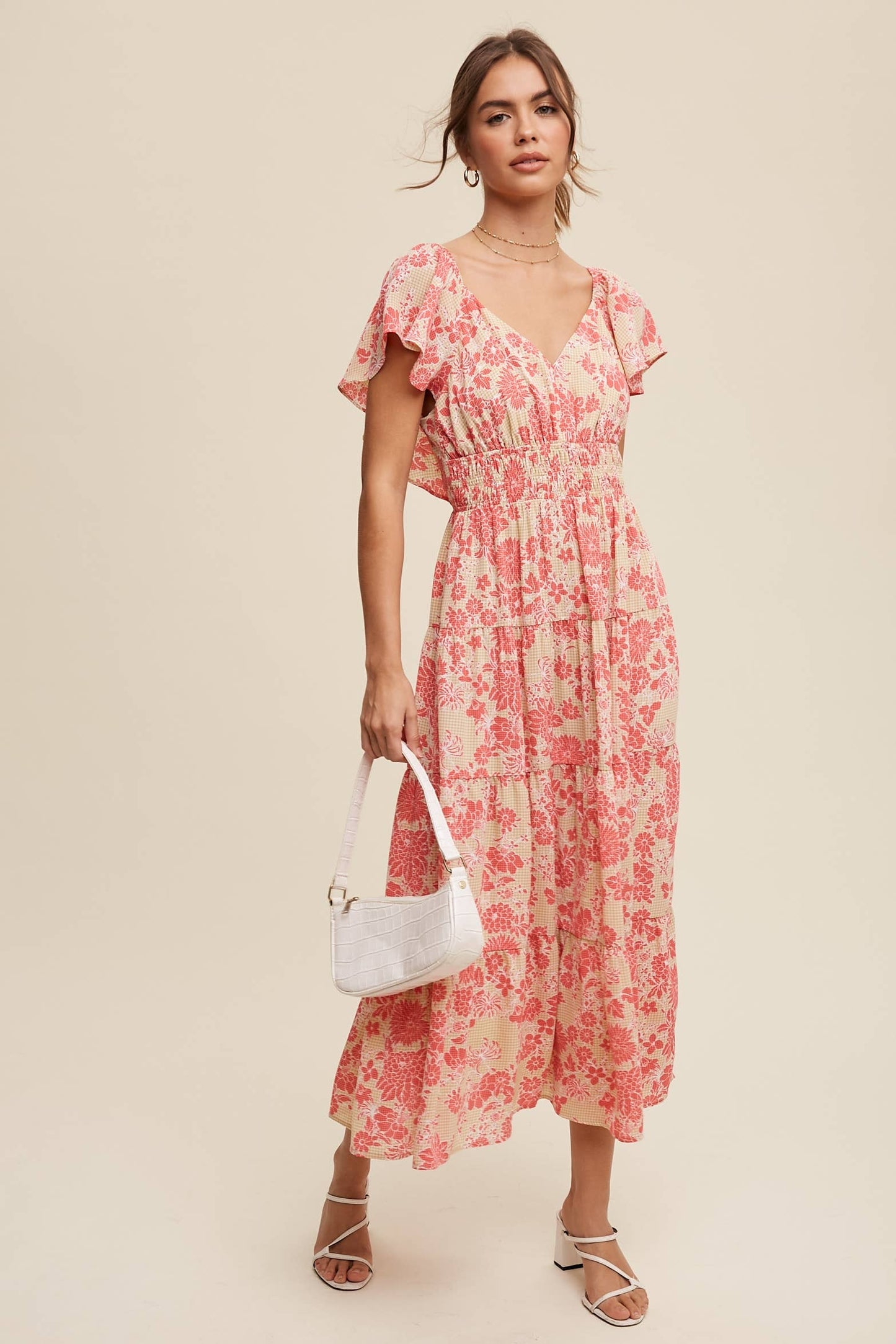 Listicle Pink Lime Floral Ruffle Tiered Maxi Dress