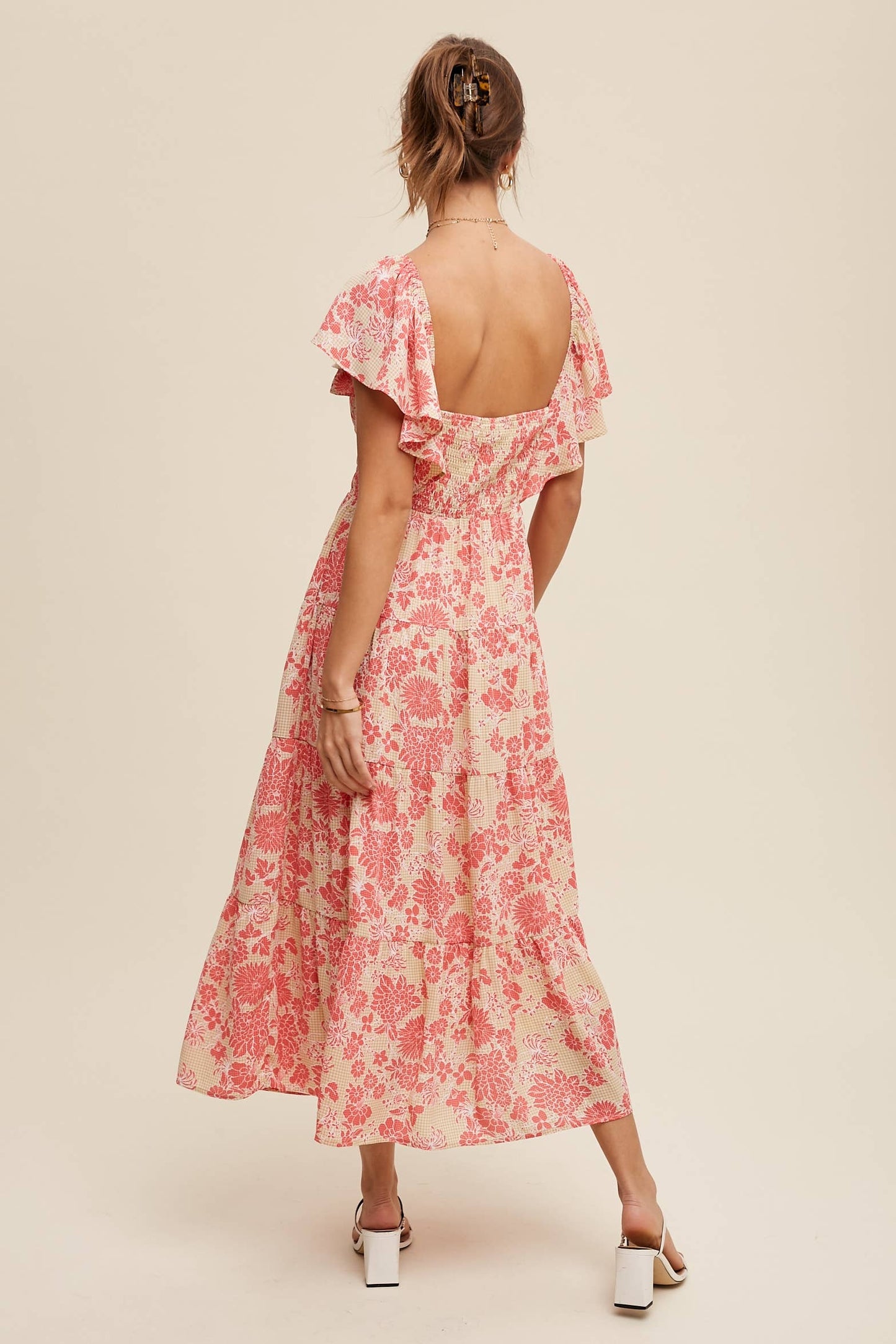 Listicle Pink Lime Floral Ruffle Tiered Maxi Dress