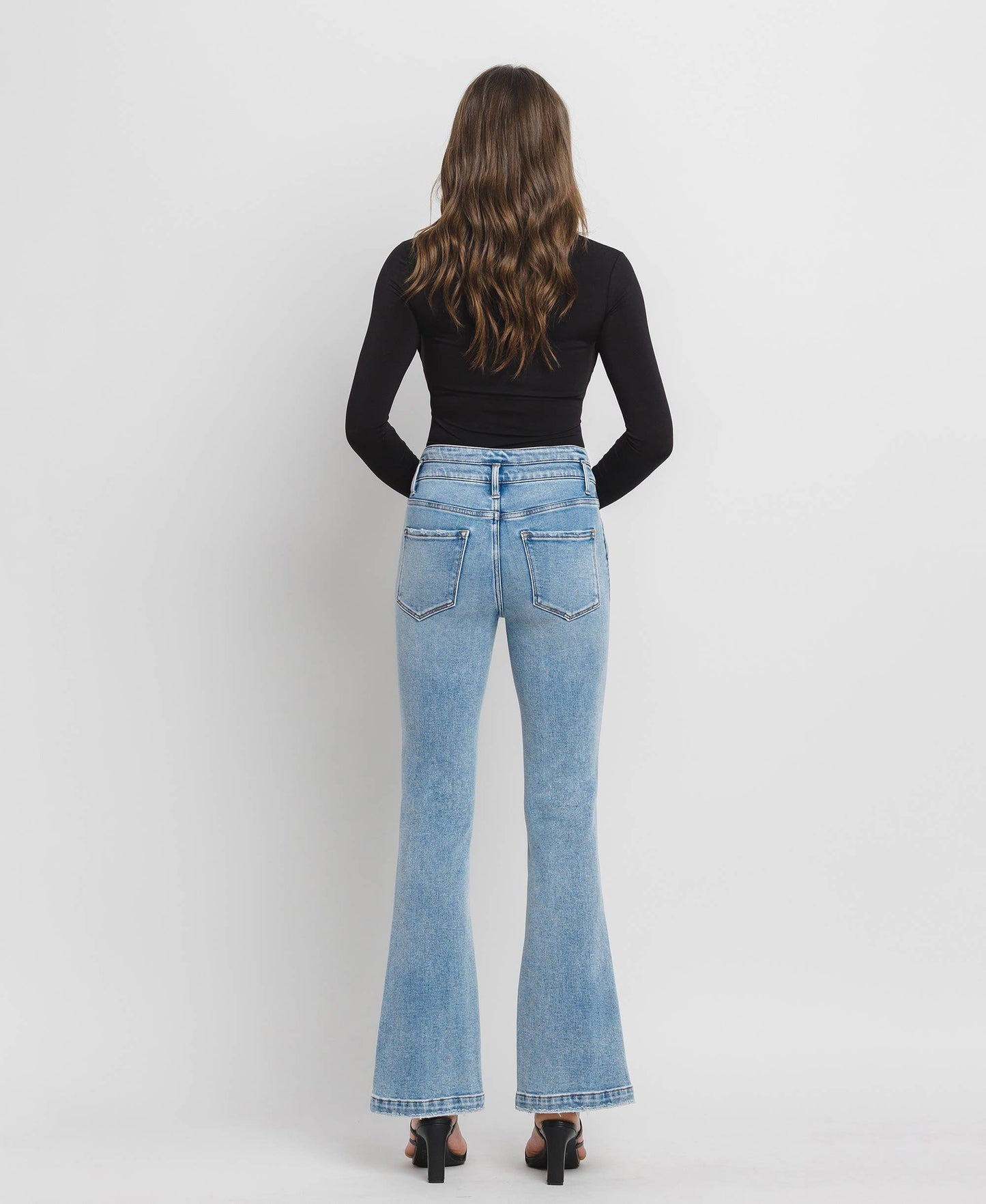 Flying Monkey High Rise Double Button Slit Detail Flare Jeans