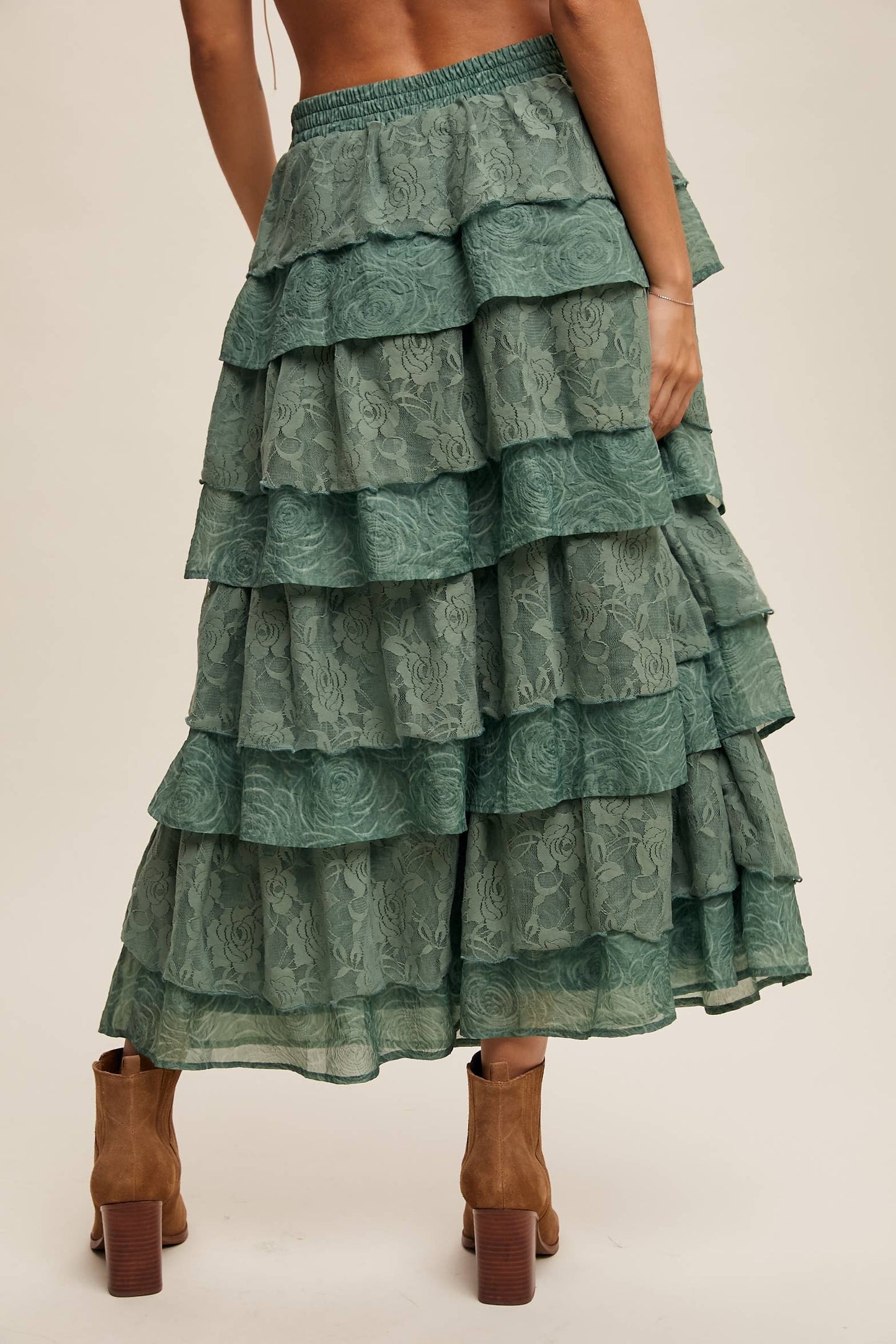 Listicle Lt Mocha Lace Tiered Maxi Skirt: