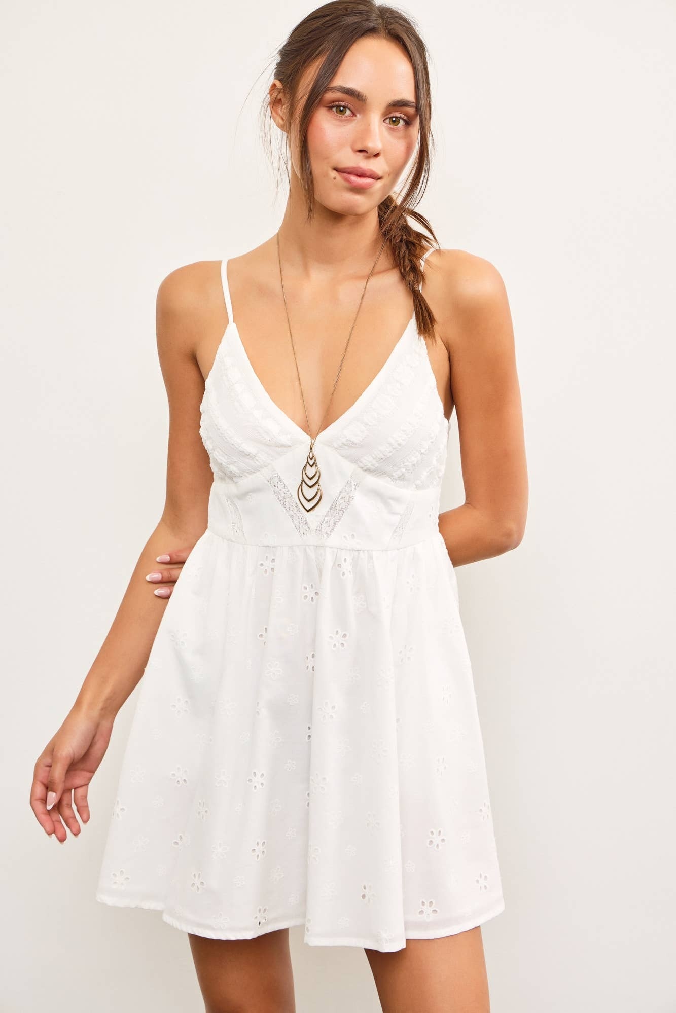 Mustard Seed White Eyelet Detail Mini Dress (thin strap)