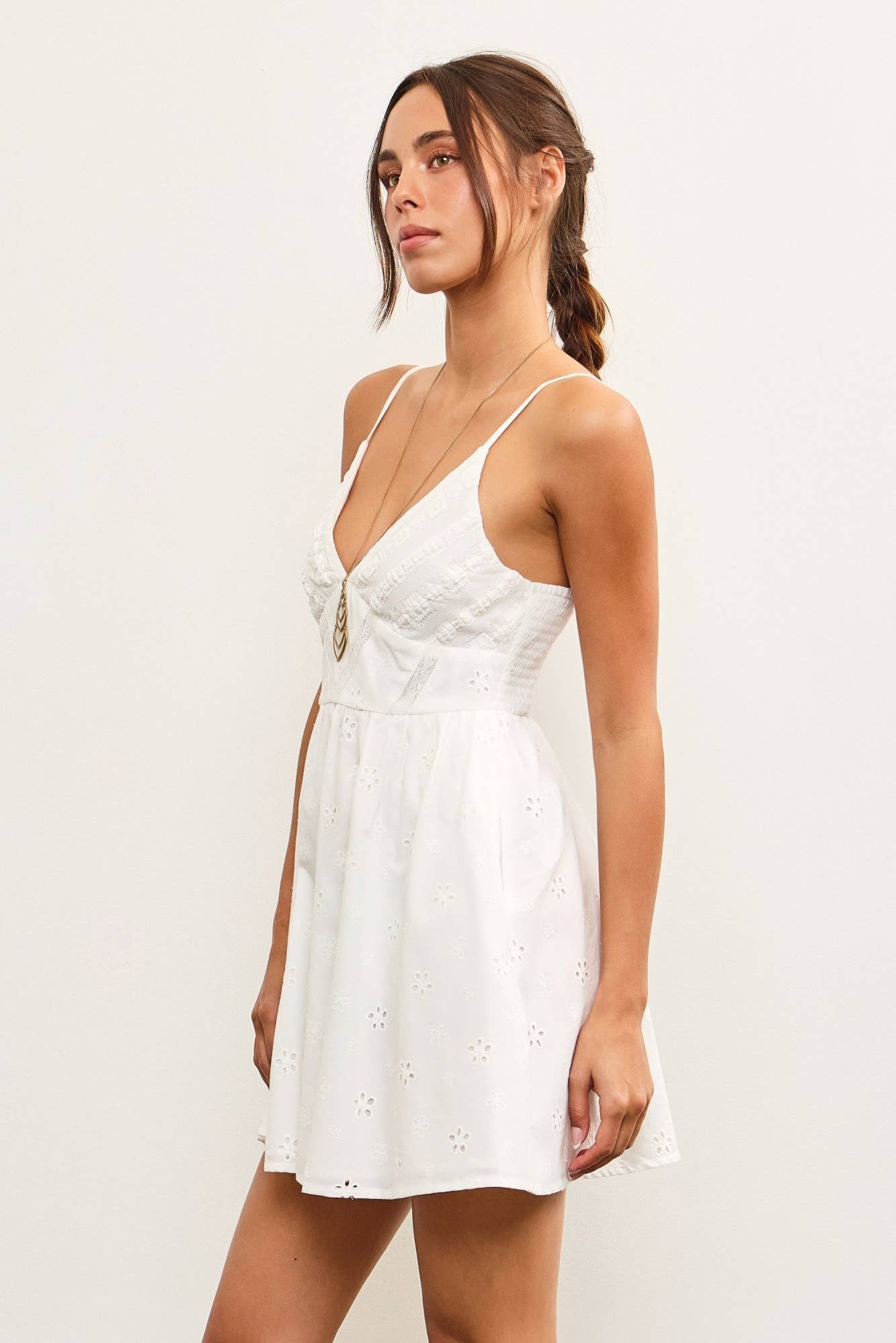 Mustard Seed White Eyelet Detail Mini Dress (thin strap)