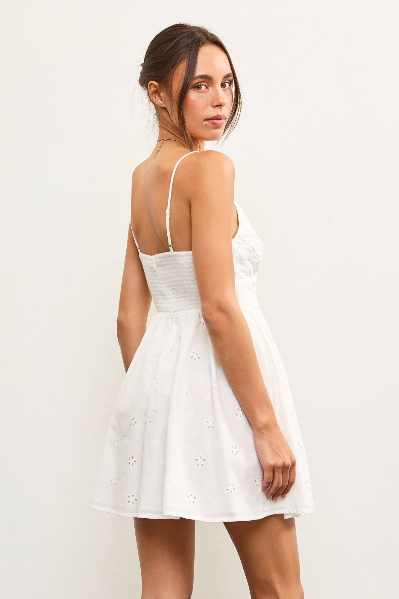Mustard Seed White Eyelet Detail Mini Dress (thin strap)