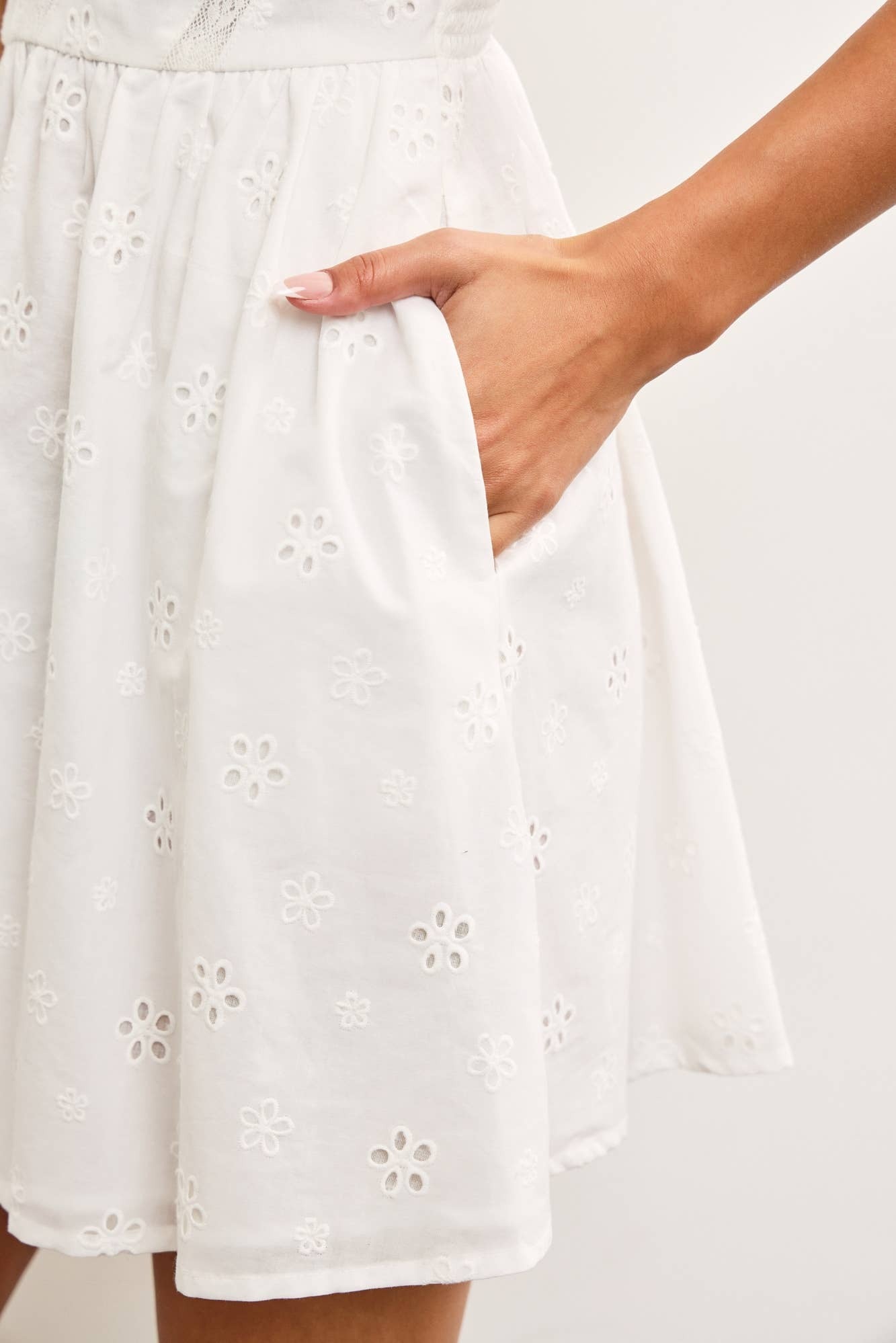 Mustard Seed White Eyelet Detail Mini Dress (thin strap)