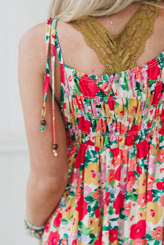 Three Bird Nest Red Floral Maxi Dress w Tie Shoulders