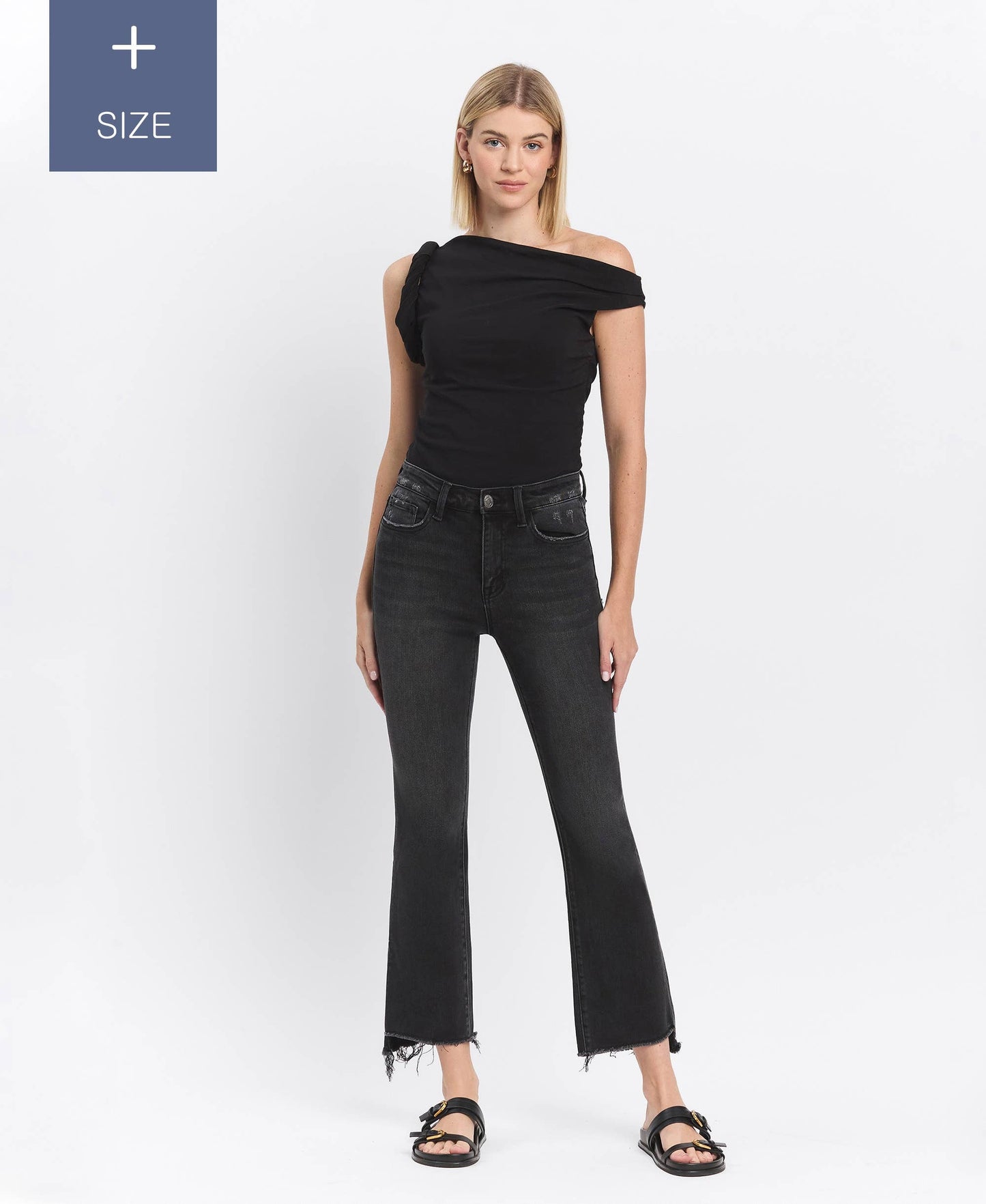 VERVET PLUS BLACK BELLA HR RAW STEP HEM JEAN