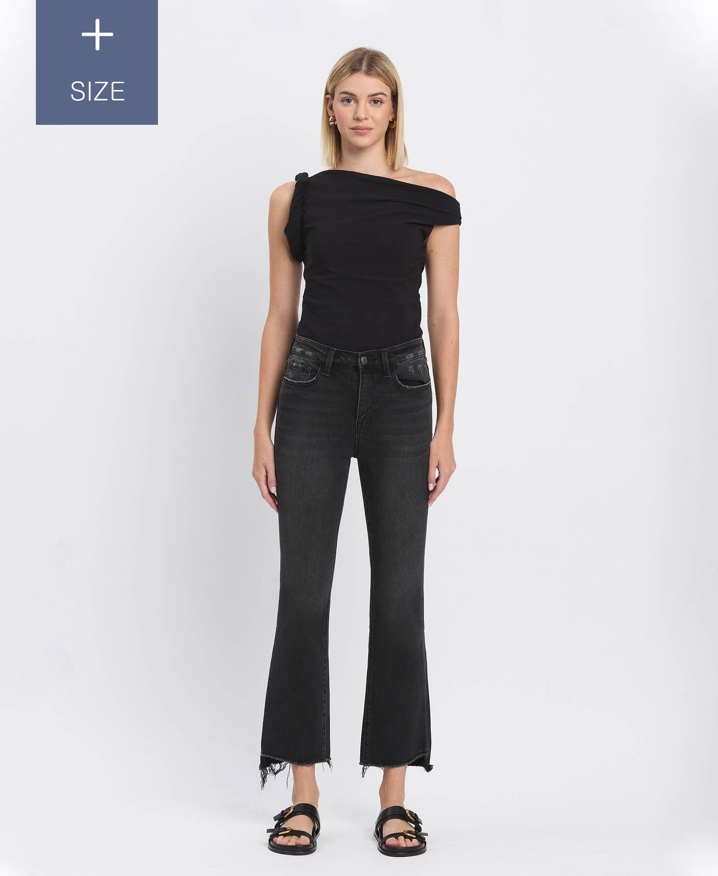 VERVET PLUS BLACK BELLA HR RAW STEP HEM JEAN