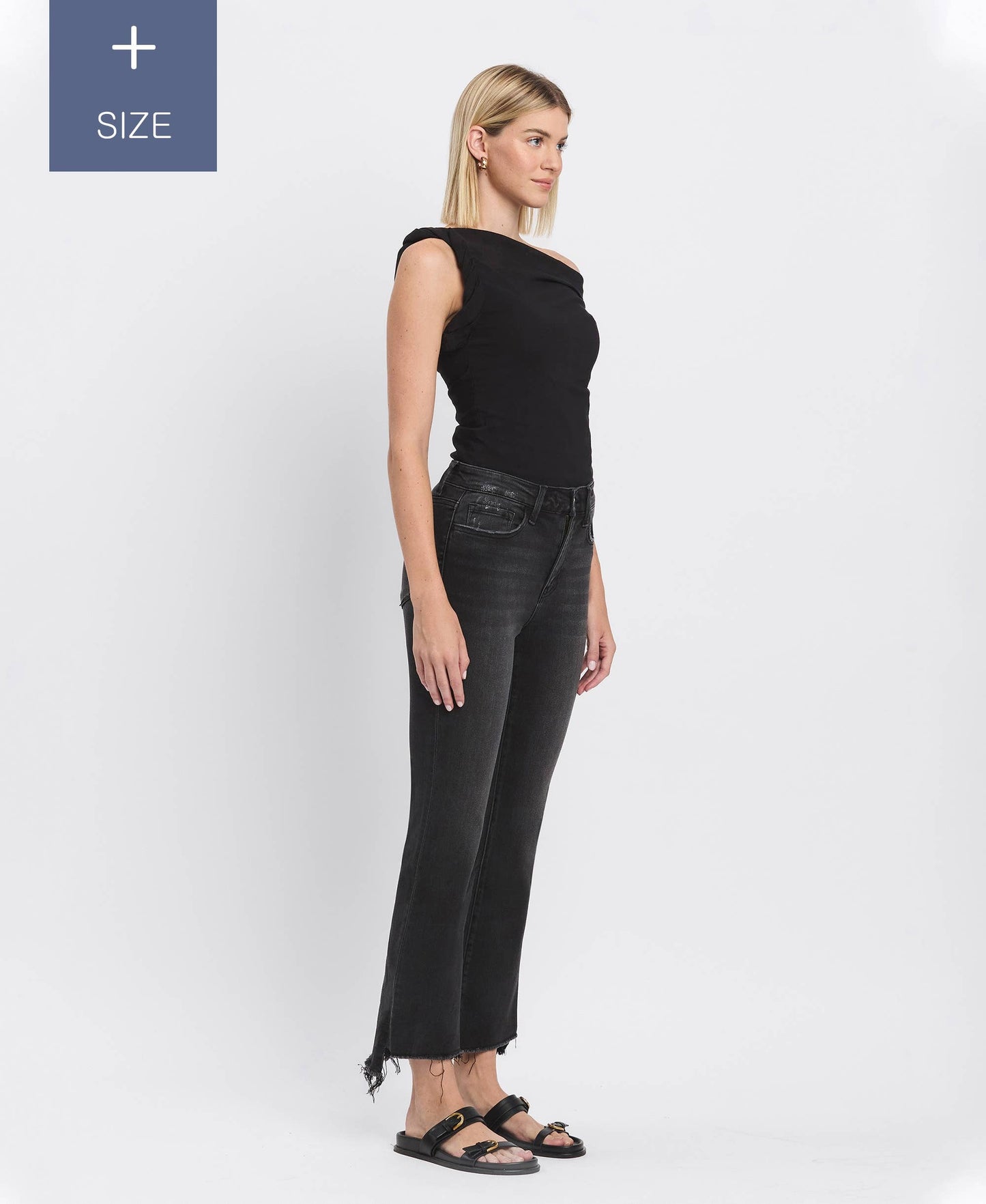 VERVET PLUS BLACK BELLA HR RAW STEP HEM JEAN