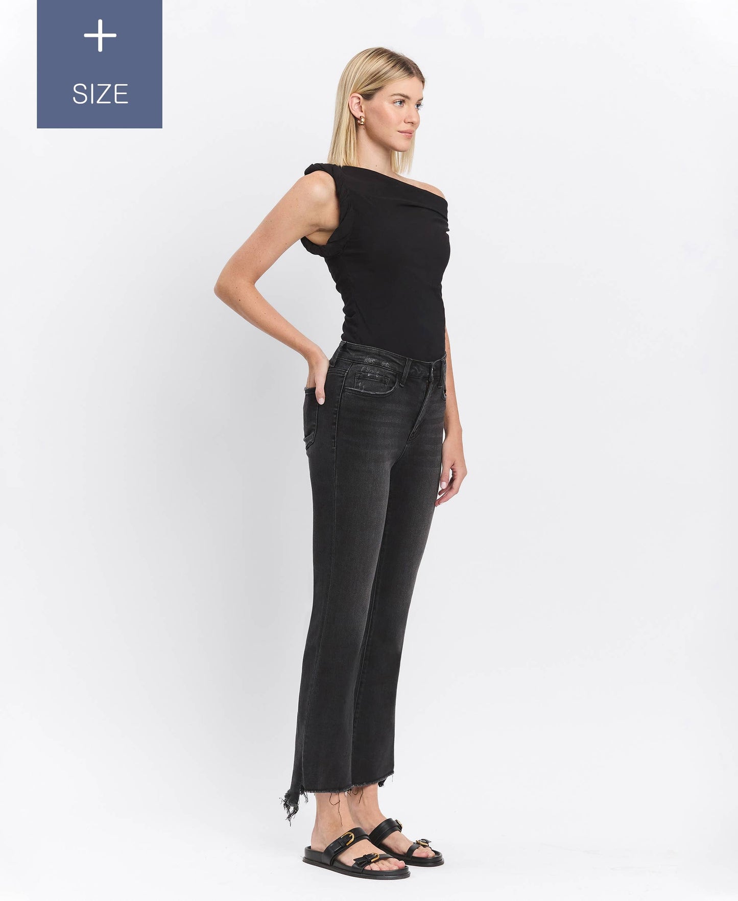 VERVET PLUS BLACK BELLA HR RAW STEP HEM JEAN
