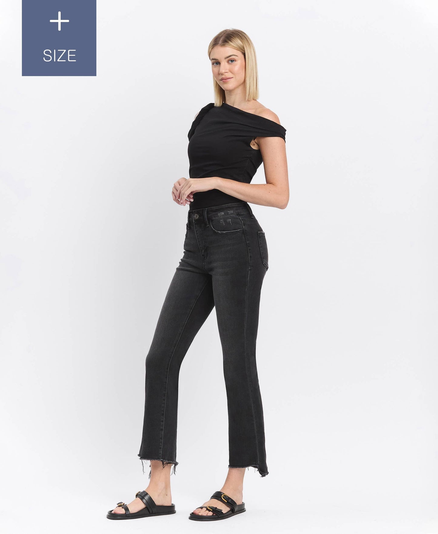 VERVET PLUS BLACK BELLA HR RAW STEP HEM JEAN