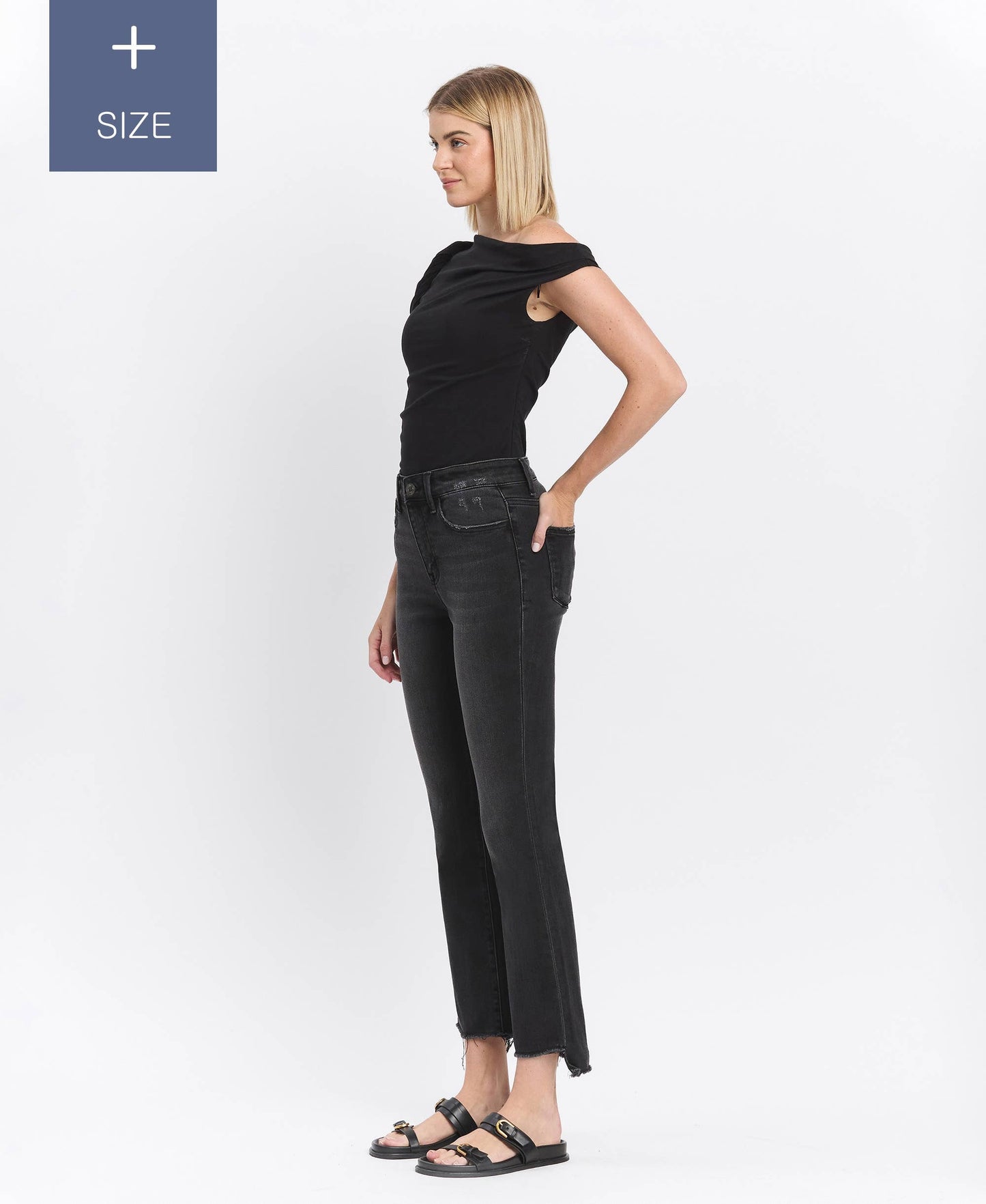 VERVET PLUS BLACK BELLA HR RAW STEP HEM JEAN