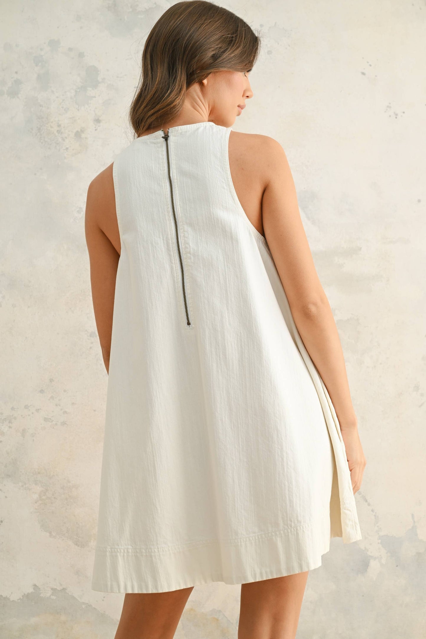 Miou Muse White Denim Sleeveless A Line Dress