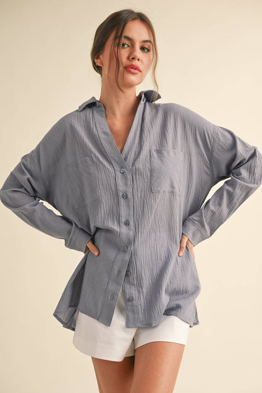 Miou Muse Blue Button Down Shirt