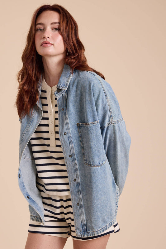 MIOU MUSE WASHED SNAP BUTTON DENIM SHACKET
