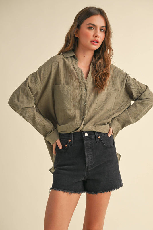 MIOU MUSE OLIVE BUTTONDOWN BASIC COTTON SHIRTS