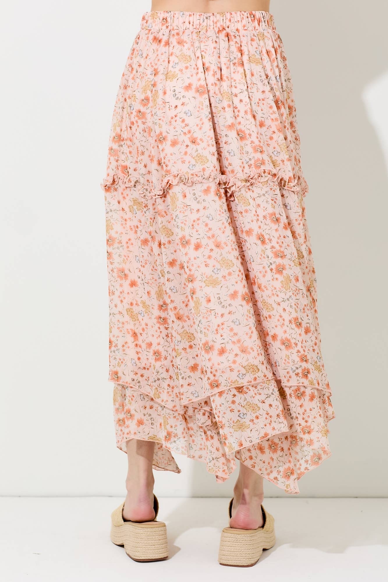 Baevely Coral Floral Printed Midi Skirt