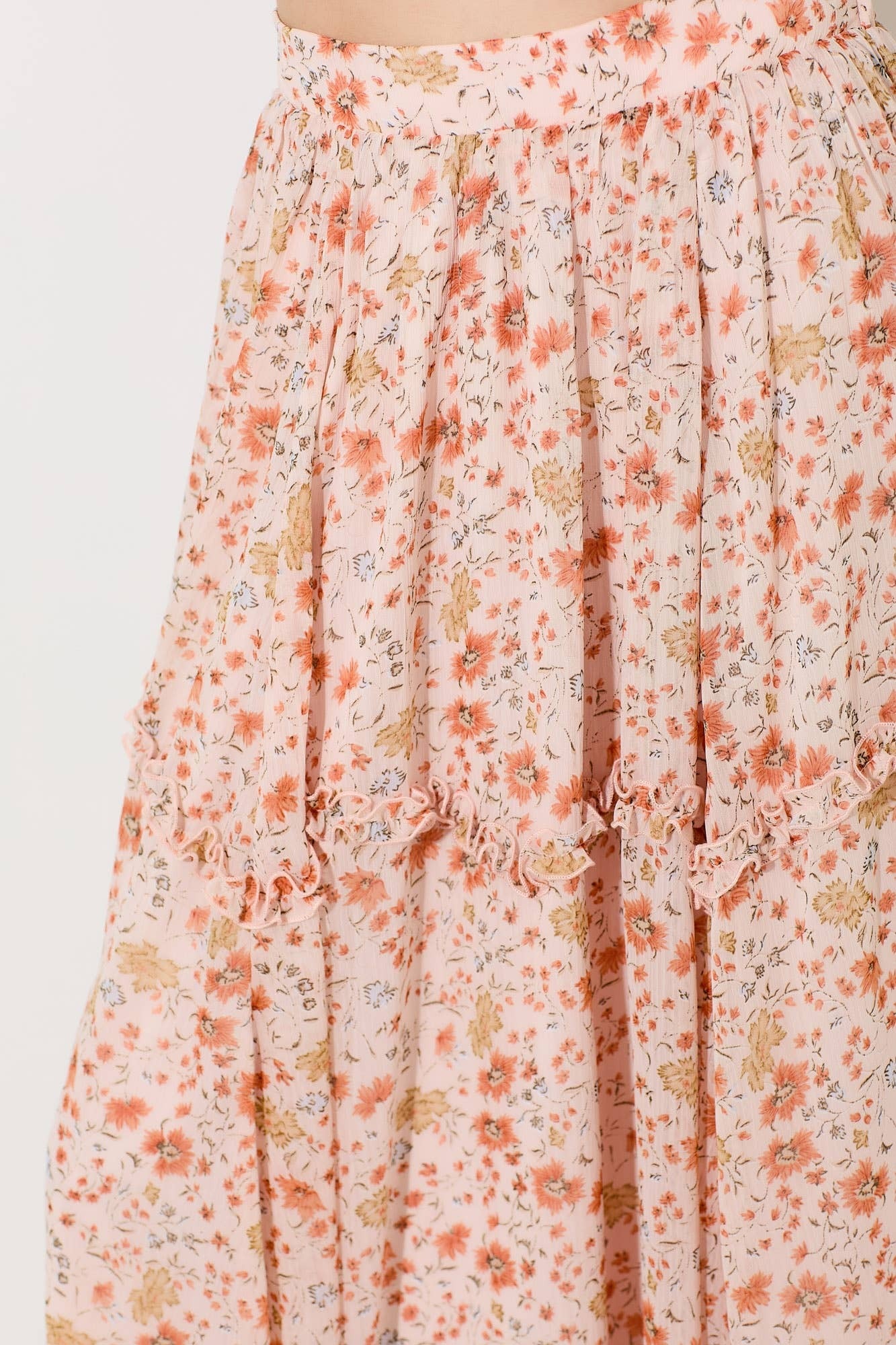 Baevely Coral Floral Printed Midi Skirt