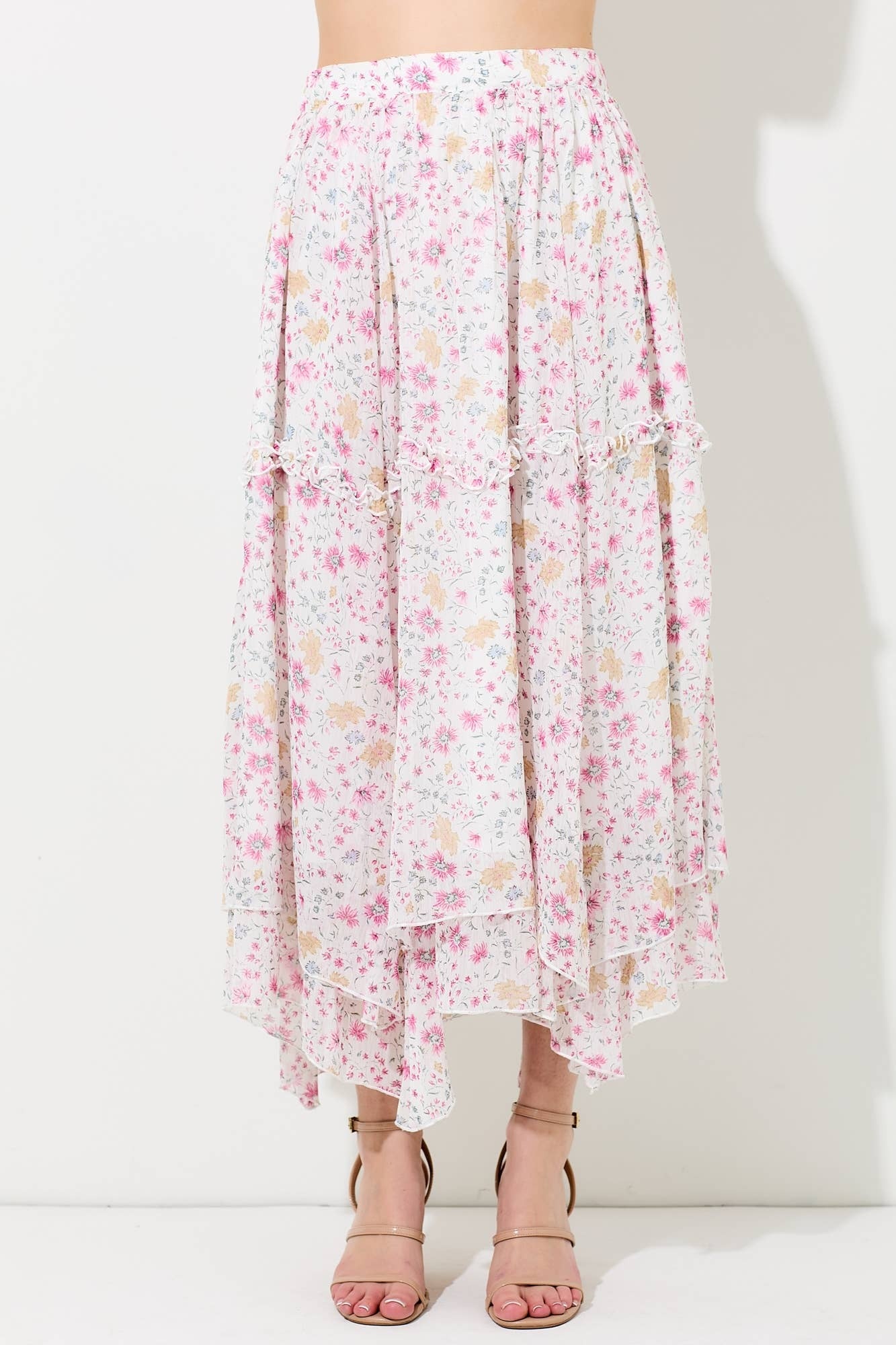 Baevely Coral Floral Printed Midi Skirt
