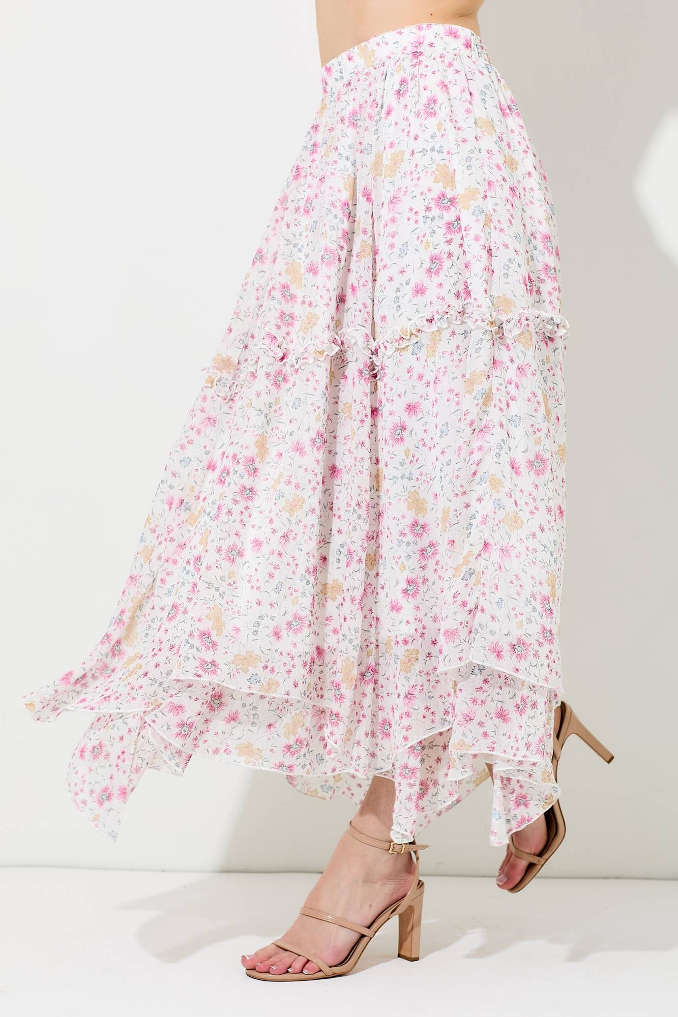 Baevely Coral Floral Printed Midi Skirt