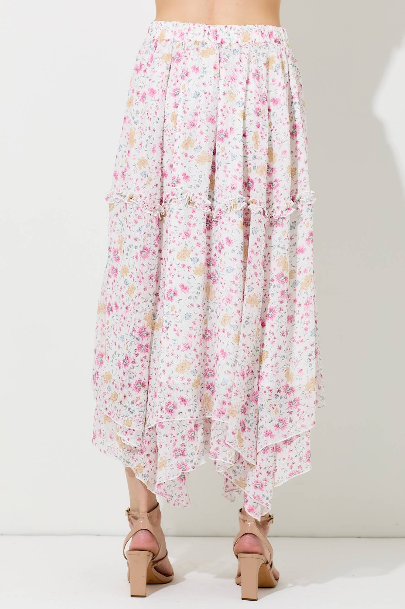 Baevely Coral Floral Printed Midi Skirt