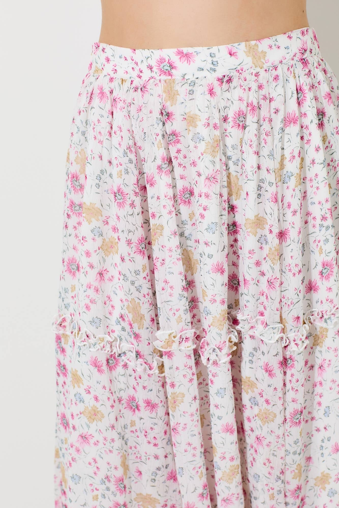 Baevely Coral Floral Printed Midi Skirt