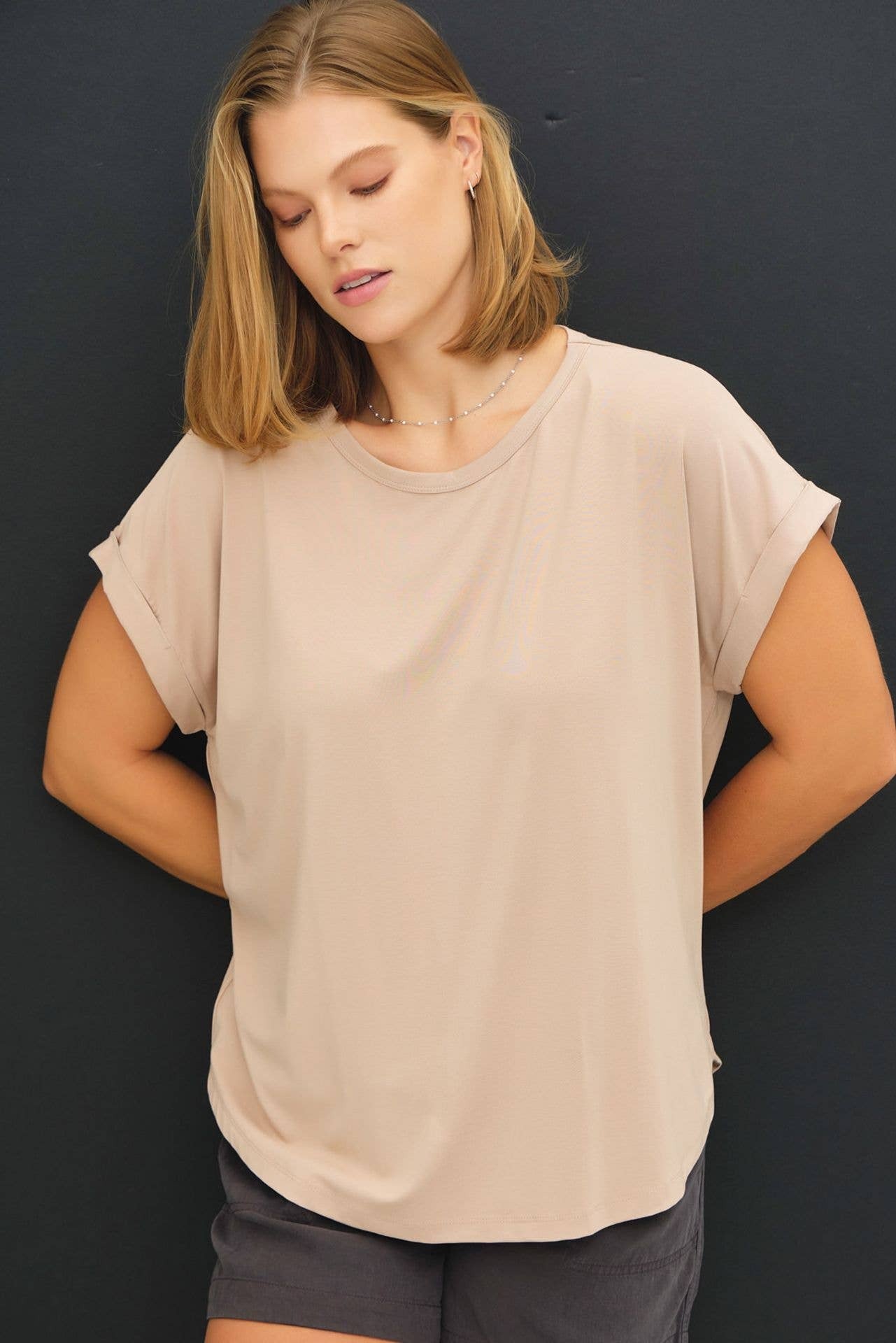 Be Cool Taupe BAMBOO/MODAL CAP SLEEVE TEE