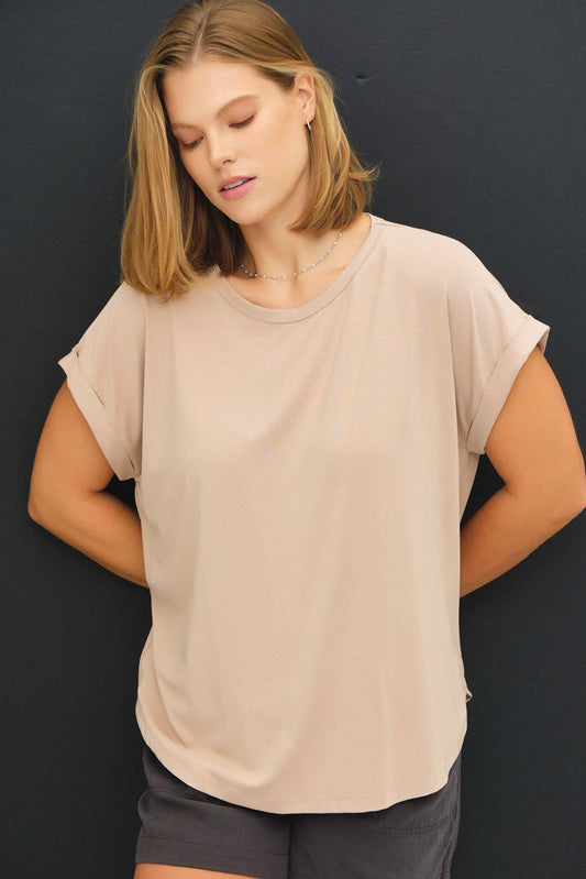 Be Cool Taupe BAMBOO/MODAL CAP SLEEVE TEE