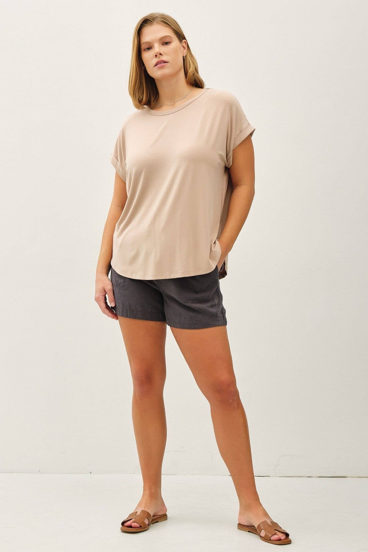 Be Cool Taupe BAMBOO/MODAL CAP SLEEVE TEE