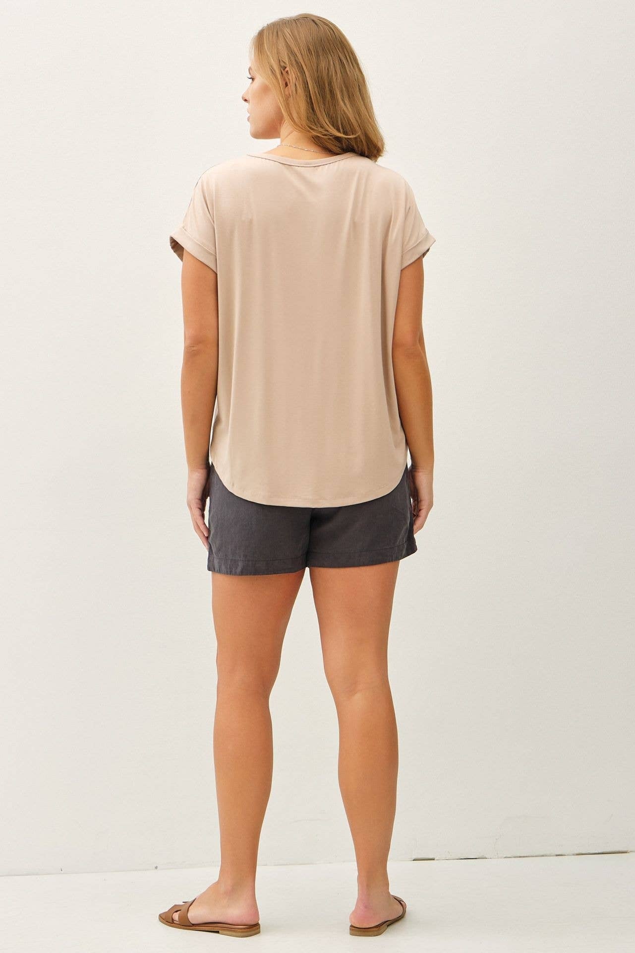 Be Cool Taupe BAMBOO/MODAL CAP SLEEVE TEE