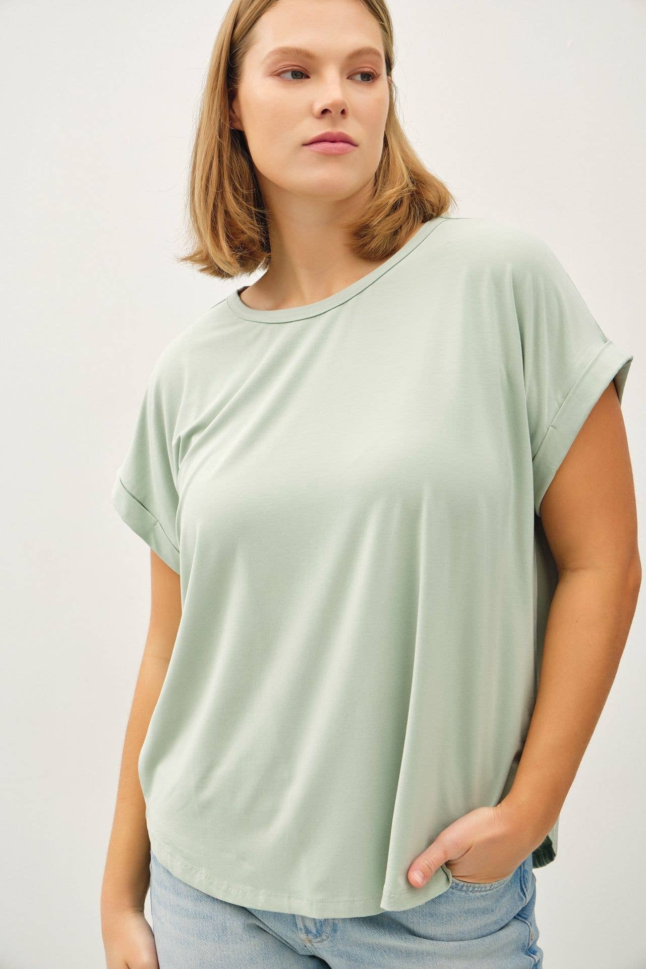 Be Cool Taupe BAMBOO/MODAL CAP SLEEVE TEE