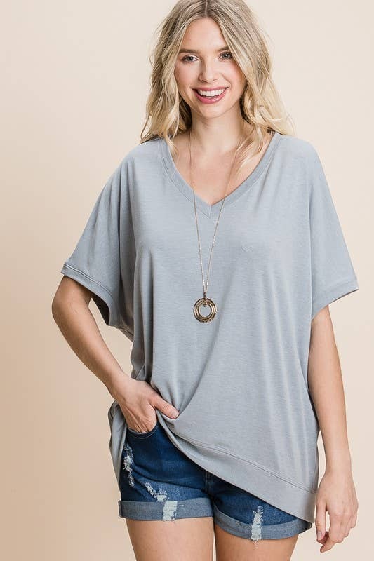 Emerald Grey V Neck Casual SS Top