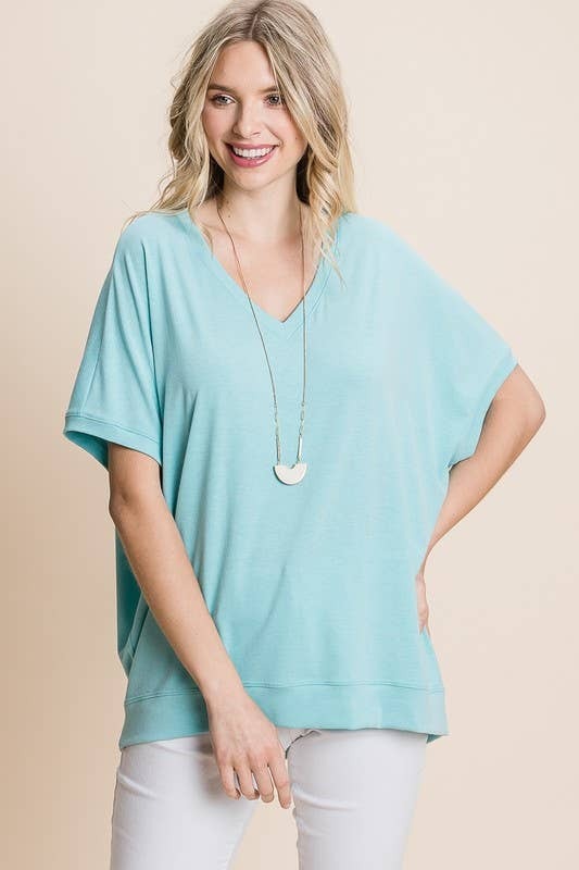 Emerald Grey V Neck Casual SS Top
