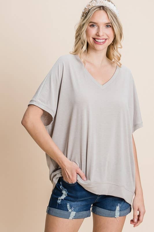 Emerald Grey V Neck Casual SS Top