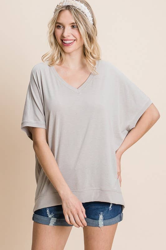 Emerald Grey V Neck Casual SS Top